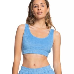 NEW Roxy Threes Company Cami Light Blue Terry Cloth Crop Top Women’s Size Small